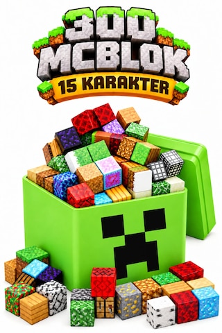 Creeper Kutulu Minecraft Manyetik Blok Seti - 300 Parça + 15 Karakter