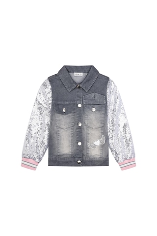 Kız Çocuk Kolları Pul Payetli Nakışlı Denim Ceket Mnt25k236 Gri