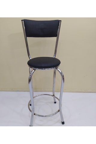 Sandalye St Bar Tipi Yüksek Model 4ad Siyah Suni Deri Döşem Metal Çelik Nikelaj Siyah