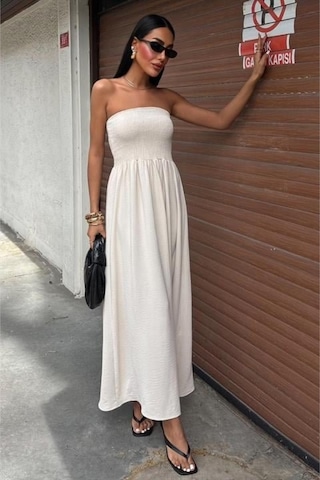 Göğsü Gipeli Straplez Elbise 2878 Taş