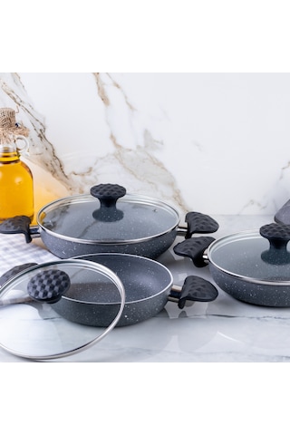 Meşeler Granit Omlet Sahan Seti Gri 18x20x22 CM