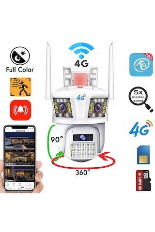 3 Kameralı 4g Sim Kartlı Adaptör Ile Çalışan 9mp Güvenlik Kameras