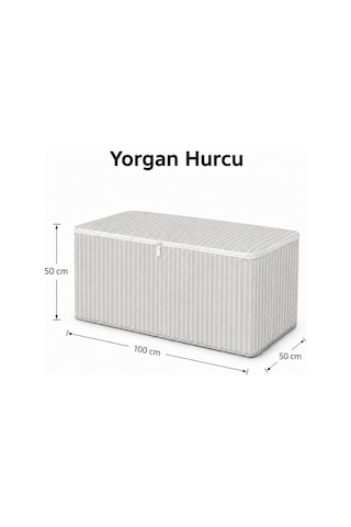 Hurç Fermuarlı Yorgan Battaniye Kıyafet Saklama Hurcu Çizgili Baza Altı Dolap İçi Organizer 1 Adet Gri