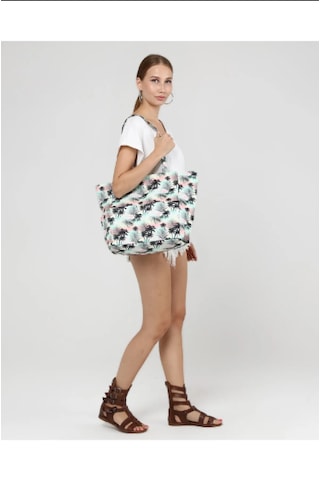İcone Bag Kadın Çantası, Fonksiyonel Baskılı Plaj Çanta, Beach Bag, Karpuz Tropical Desenli Fermuarlı Çanta Mavi - Siyah