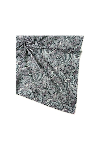 Ebruli Pamuklu Etnik Desenli Soft Eşarp 90x90 Cm Gri - Siyah