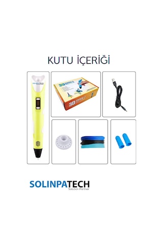Sarı 3D Kalem 3D Pen 3 Boyutlu Yazıcı Kalem 3 Renk 9 Metre Filament + USB KABLO