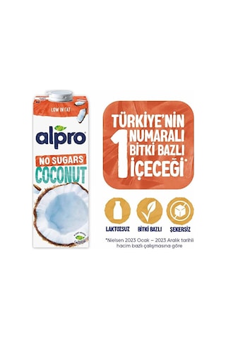 Alpro Şekersiz Hindistan Cevizi Sütü 1 L Vegan Laktozsuz Bitkisel