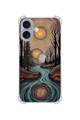 Printify Apple iPhone 17 İle Uyumlu Simya Serisi Girdaplar Tasarımlı Uv Baskılı Köşe Korumalı Antişok Kılıf Şeffaf