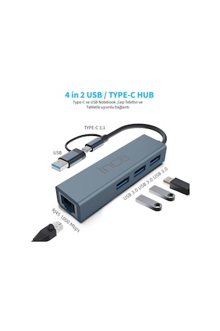 Inca Iutp-03t Usb Hubx3 Usb 3.0 10 Gbps+ethernet Rj45 1000mbps Ço