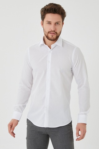 Bawcompany Slim Fit Düz Erkek Gömlek Beyaz