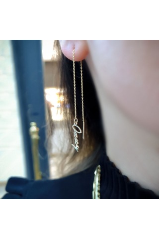 Engingold 14 Ayar Altın Sallantılı Tek İsim Küpe