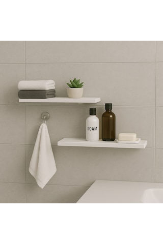 2 Adet Uçan Raf Gizli Monte Edilebilir Beyaz