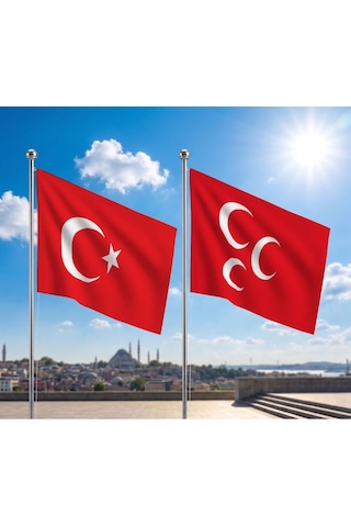 Kırmızı Üç Hilal Bayrağı Ve Alpaka Kumaş Türk Bayrağı 2'li Set 70x105cm Diğer Kırmızı Üç Hilal Bayrağı Ve Alpaka Kumaş Türk Bayrağı 2'li Set 70x105cm Diğer