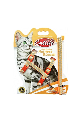 Catlife Gece Parlayan Gezdirme Kedi Göğüs Tasması Seti Turuncu 110 CM
