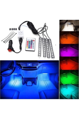 jmsstore 4 Adet Dekoratif Atmosfer Lambaları Araba İç Işık Uzaktan Kumanda İle 12v