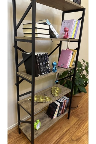 Modern Style Home Metal Kitaplık 5 Raflı Çok Amaçlı Dosya Kitap Rafı Ofis Salon Raf 150 Cm Ceviz Kahverengi Modernk01