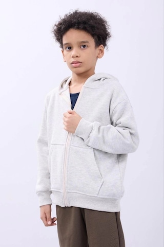 Moda Assema Erkek Çocuk Kapüşonlu Kanguru Çepli Tam Fermuarlı Hırka Sweatshirt - Gri Çok Renkli