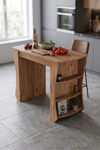 Mutfak Masası Mutfak Adası Ada Masa Bar Masası Kahvaltı Masası Raflı Çok Amaçlı Dolap Modern Masa 120x60 Cm 9836 Atlantik Çam Çok Renkli