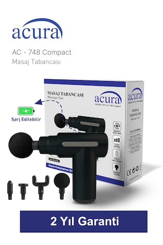 Ac-748 Compact 6 Kademeli 4 Başlıklı Masaj Tabancası Siyah