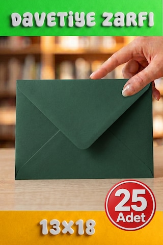 25 Adet 13x18 Cm Premium Kalite Davetiye Zarfı Yeşil
