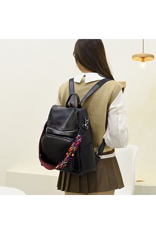 Kadın Sırt Çantası Kore Tarzı Hırsızlığa Karşı Moda Büyük Kapasiteli Eğlence Seyahat Öğrenci-siyah Siyah