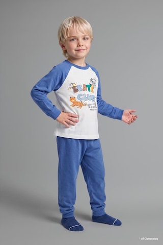 Defacto Baskılı Uzun Kollu Üst Elastik Bel Alt 2li Pijama Takımı Erkek Bebek H6538a526aube358 Mavi-be358