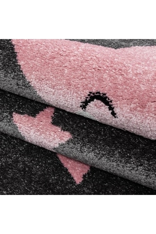 Sevimli Yıldız Star Desenli Çocuk Halısı Gri Pembe Gri - Pembe