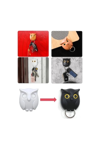 Xindoker Şirin Baykuş Tasarımlı Manyetik Anahtarlık Seti - 3'lü Paket Beyaz, Siyah, Kahve