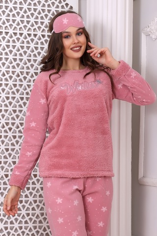 Fawn 3024 Peluş Welsoft Polar Kışlık Yumoş Kadın Pijama Takımı Pudra