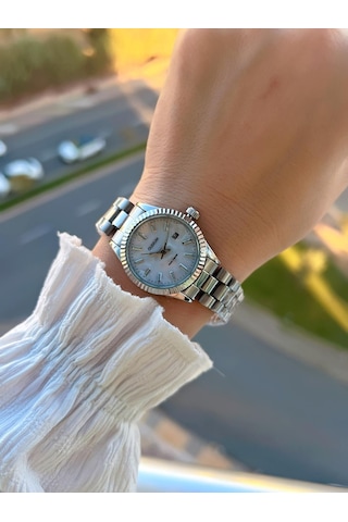 Coliseum Çelik Kordon Takvimli Kadran Özel Tasarım Vintage Seri Kadın Kol Saati+bileklik Ps.8341.m7 Gümüş