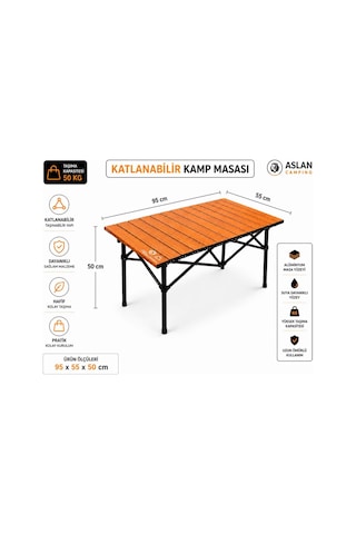 95x55x50 Cm Katlanır Kamp Ve Piknik Masası Hafif, Dayanıklı Ve Taşınabilir Ahşap