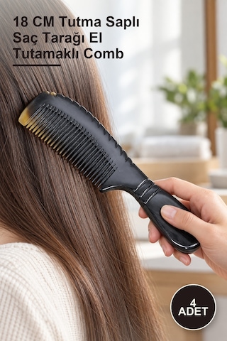 4 Adet Tutmalı Kemik Tarak 18 Cm Tutma Saplı Saç Tarağı El Tutamaklı Comb