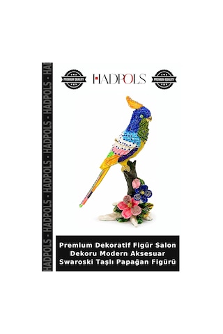 Premium Dekoratif Figür Salon Dekoru Modern Aksesuar Swaroski Taşlı Papağan Figürü