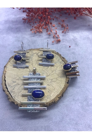 Nsa Gümüş Lapis Lazuli Taşı 925 Ayar Doğal Taş El İşi Gümüş Set