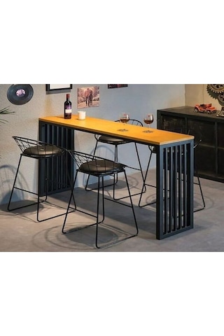 Umutpark Metal Ahşap Mutfak Masası. Meşe - Siyah