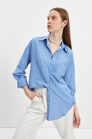 Stella Pulvis Mavi Oversize Çizgili Gömlek Mavi