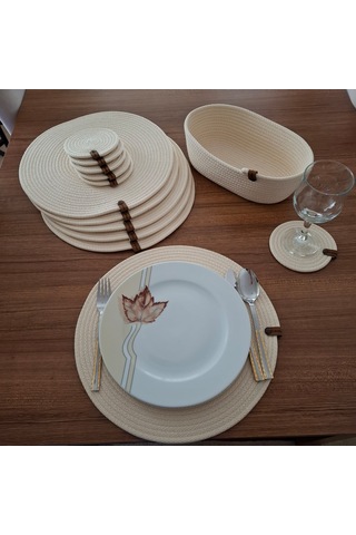 Açık Krem 6 Kişilik 13 Parça Amerikan Servis, Hasır Supla Takımı, Açık Krem