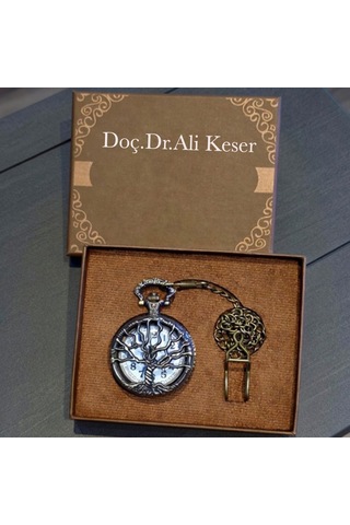 Kişiye Özel Retro Vintage Hayat Ağaçı Temalı Köstekli Cep Saati