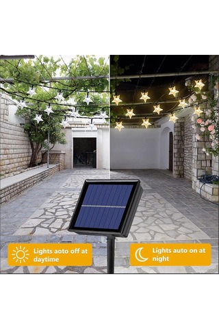 7 Metre 30 Yıldız Güneş Enerjili Solar Led Işık Dış Mekan Su Geçirmez Dekoratif Aydınlatma Sarı