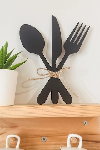 3'lü Dekoratif Ahşap Çatal-kaşık-bıçak Seti Mutfak, Kahve Köşesi, Dolap, Raf, Askı Süsü 19 Cm