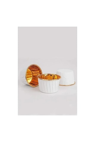 Metalik Beyaz Gold Renk Muffin Cupcake Kek Kalıbı 25'li Çok Renkli