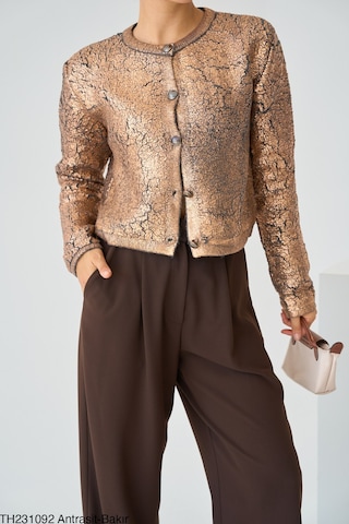 Yeni Sezon Antrasit Bakır Renk Varak Baskılı Hırka Antrasit Bakır