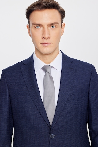 Ac&co Erkek Lacı Mavı Slim Fit Mono Yaka Desenli Çift Pantolonlu Takım Elbise