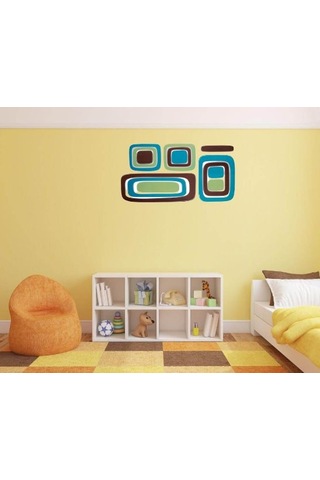 Duvar Süsü Sticker 2 Adet Kareli Mavi,yeşil Desen Pvc 61x30x0,5