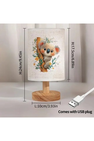 Willowhaven Cute Koala Baskılı 24x10 Ahşap Renk Masa Lambası Yatak Odası Ve Ofis İçin Usb Led Aydınlatma Füme