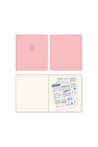 2026 Dikey Haftalık Ajanda 12 Aylık Sert Kapak 18x20 Cm - Pembe 103 Ivory