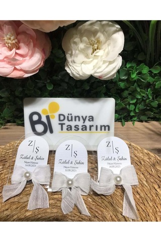Uv Baskı Pleksi Magnet Söz, Nişan, Nikah, Düğün, Kına 10 Adet Gold - Beyaz