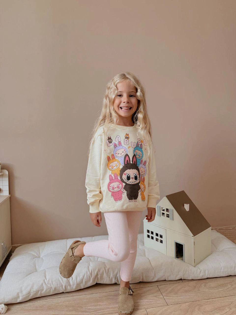 Cg Kids Labubu Baskılı Eşofman 2 Iplik Kız Çocuk Taytlı Alt Üst Takım Pembe