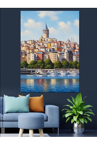 Ahşap Tablo Galata Kulesi Ve İstanbul Panoraması
