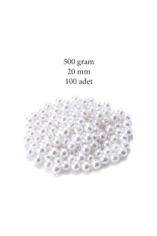 500 Gram 20mm Beyaz Renk Plastik İnci Boncuk Çanta Ve Takı Yapım